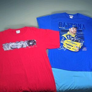 Lot of 2 Dale Earnhardt Jr Chase Authentics NASCAR T-Shirts Large Blue Red